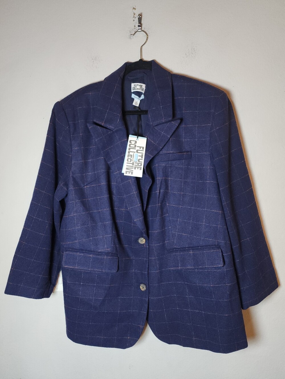 NWT Wool Blend Blazer Jacket Navy Blue Orange Plaid 1X Future Collective Target